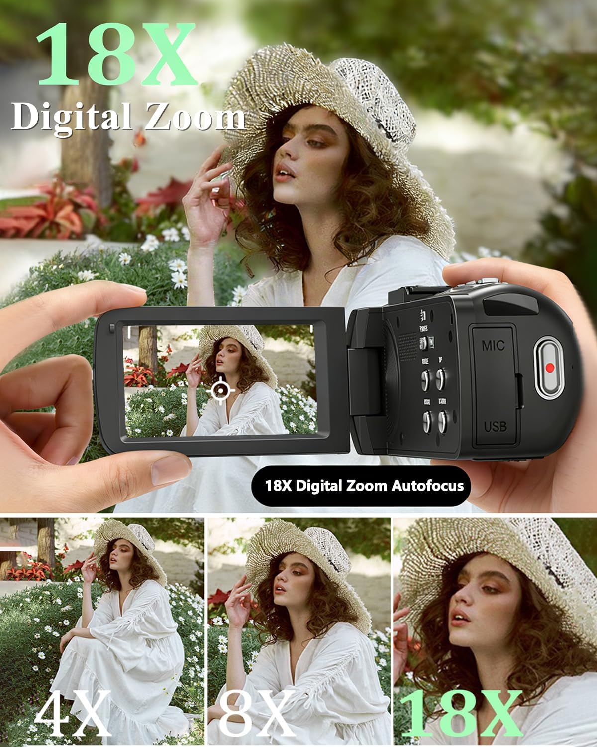 Camcorder Video Camera 4K UHD 80MP IR Night Vision Vlogging Camera for YouTube 18X Digital Zoom Camcorder Autofocus 3.0" 270° Rotation IPS Screen Video Recorder with 32G SD Card, Lens Cap, 2 Batteries - Image 3