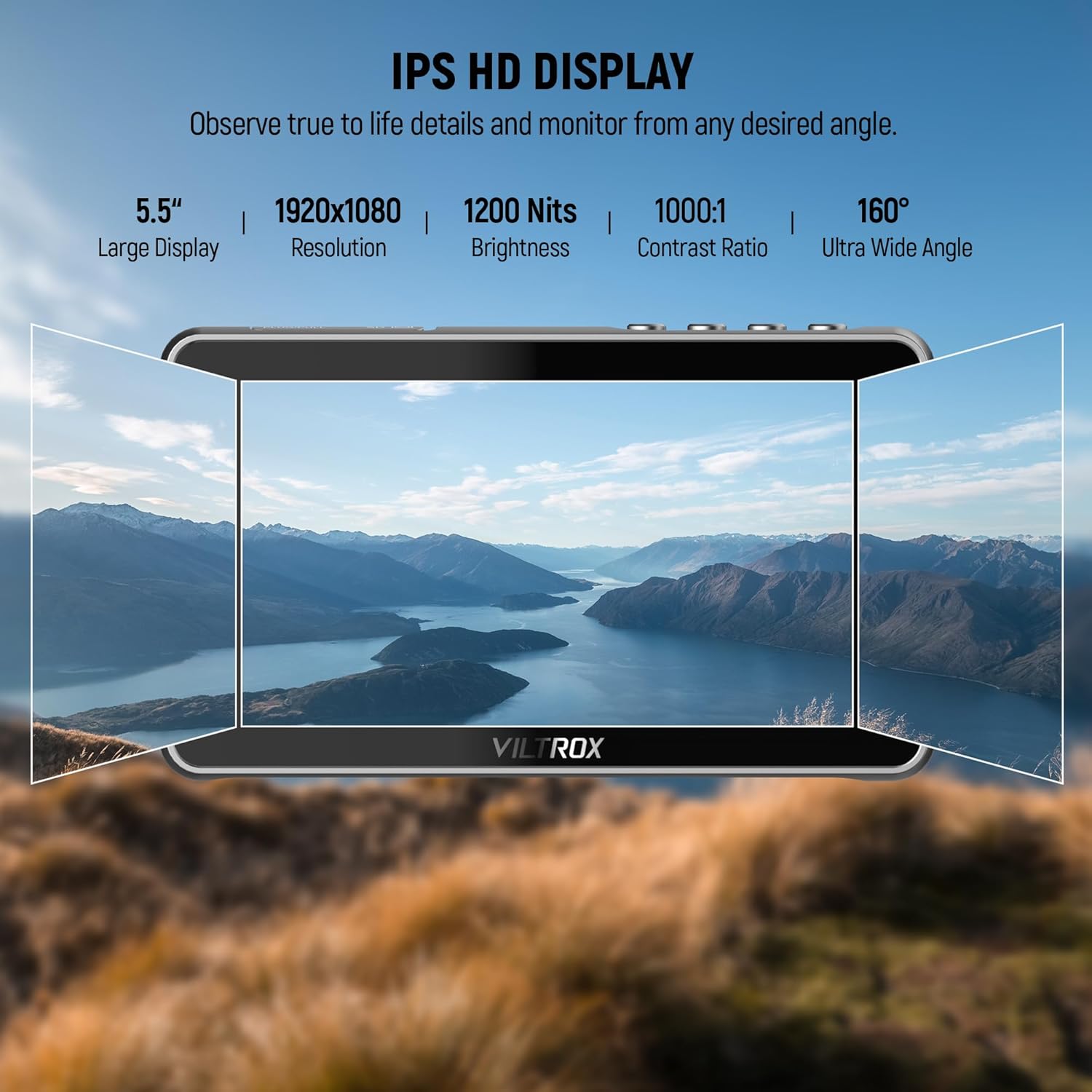 VILTROX DC-550 1200 Nits DSLR Camera Field Monitor, 4K 1920x1080 Touchscreen Portable On-Camera External Video Monitor Kit with Sunshade Hood/Battery 3D LUT DC HDMI Input Output Video Focus Peaking - Image 2
