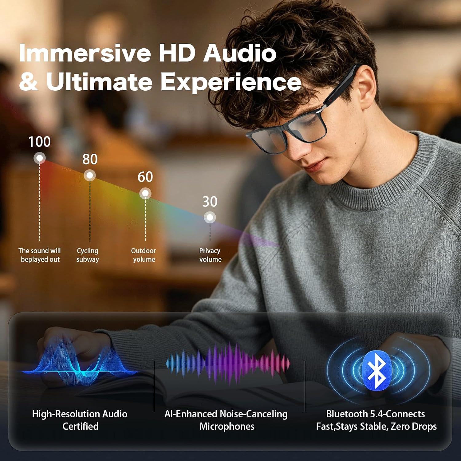 XUV Smart Glasses for Men, IP65 Waterproof Al Translator Glasses with Lightweight Open, Real-Time Translation, Recording Glasses for Travel, Sports, Outdoor and Hands-Free Daily Use - Image 2