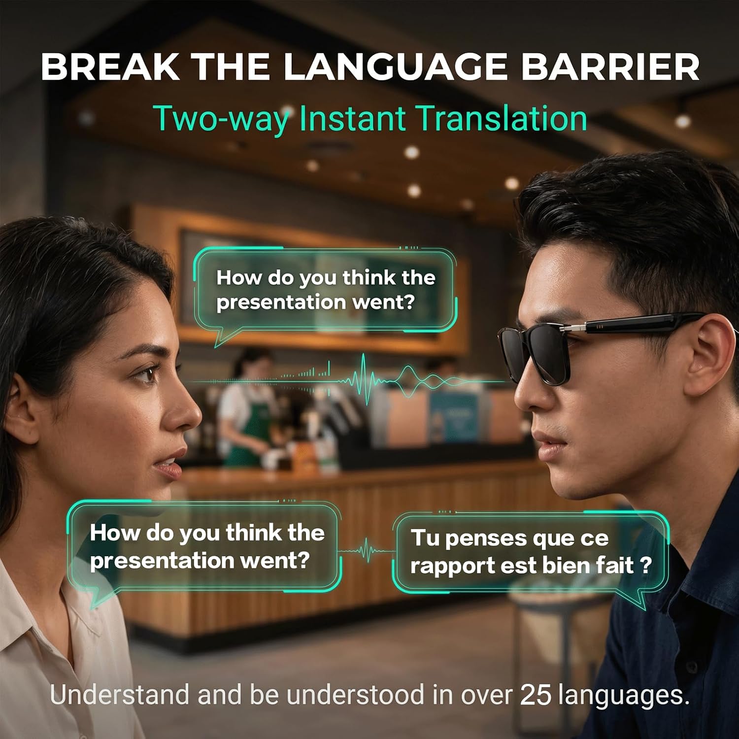 XUV Smart Glasses for Men, IP65 Waterproof Al Translator Glasses with Lightweight Open, Real-Time Translation, Recording Glasses for Travel, Sports, Outdoor and Hands-Free Daily Use - Image 5