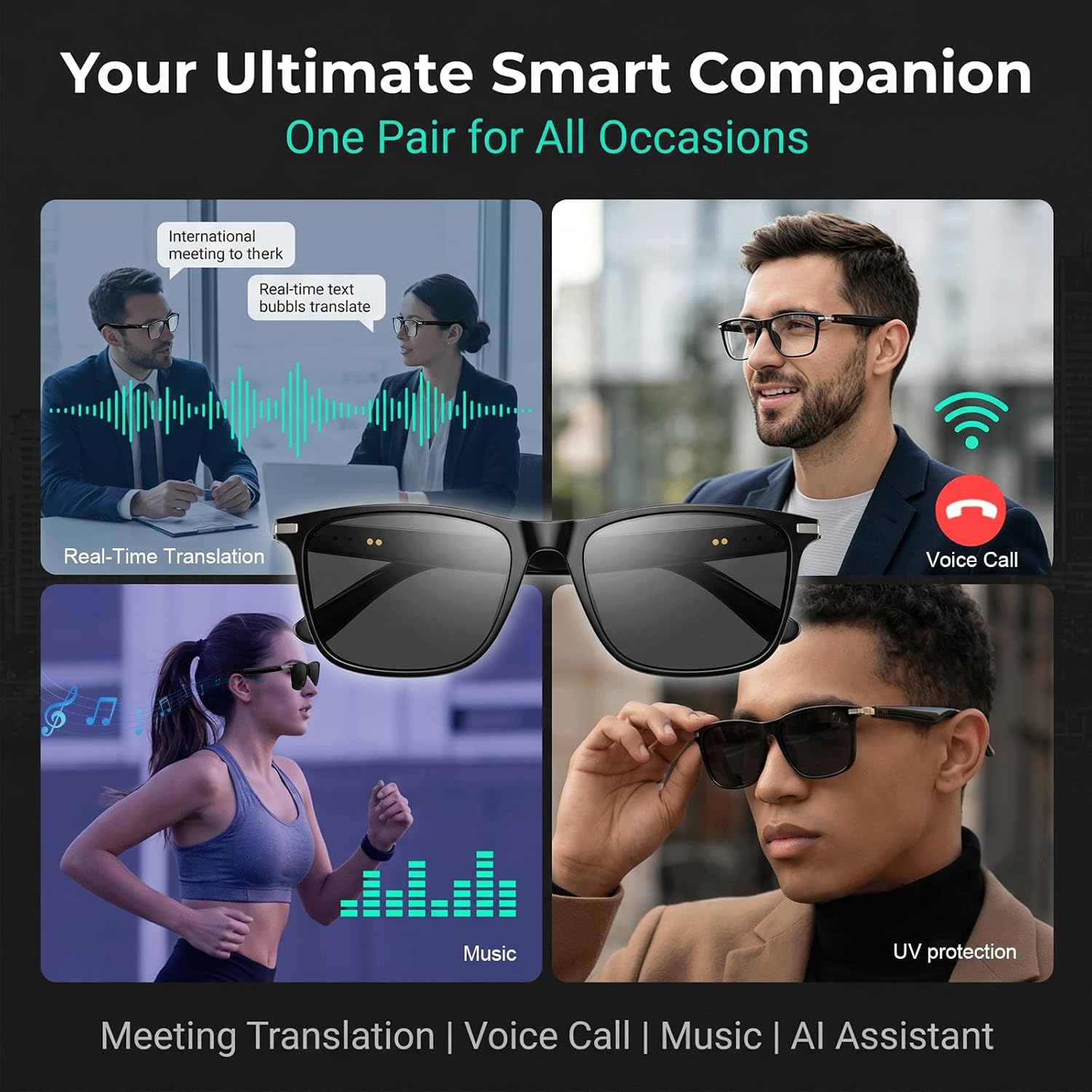XUV Smart Glasses for Men, IP65 Waterproof Al Translator Glasses with Lightweight Open, Real-Time Translation, Recording Glasses for Travel, Sports, Outdoor and Hands-Free Daily Use - Image 6