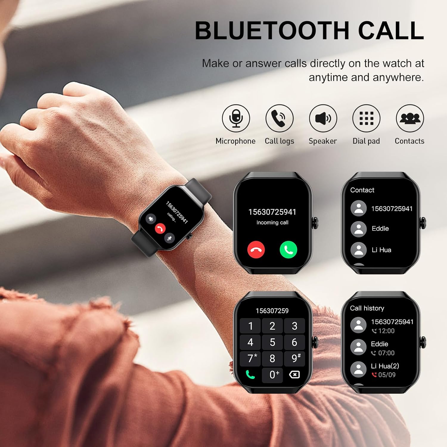 Smart Watch,1.96"HD Smartwatch for Men Women (Answer/Make Call), 2026 Fitness Activity with Heart Rate/Sleep Monitor/Step Counter, IP68 Waterproof, 113+ Sport Modes Running Watch for Android iOS Black - Image 2