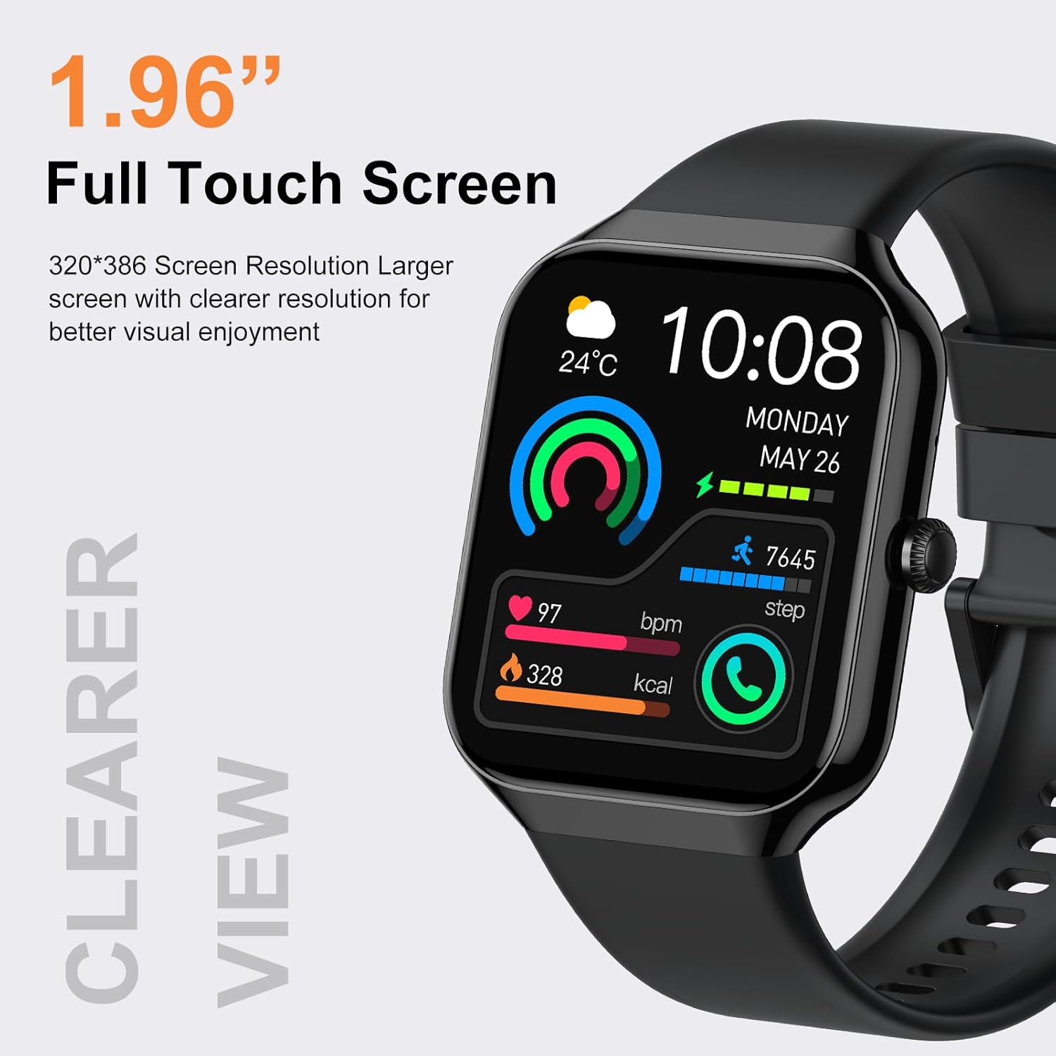 Smart Watch,1.96"HD Smartwatch for Men Women (Answer/Make Call), 2026 Fitness Activity with Heart Rate/Sleep Monitor/Step Counter, IP68 Waterproof, 113+ Sport Modes Running Watch for Android iOS Black - Image 5