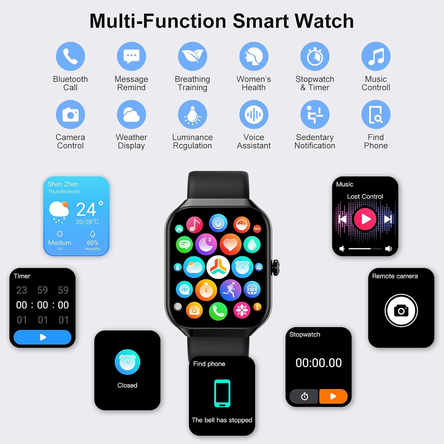 Smart Watch,1.96"HD Smartwatch for Men Women (Answer/Make Call), 2026 Fitness Activity with Heart Rate/Sleep Monitor/Step Counter, IP68 Waterproof, 113+ Sport Modes Running Watch for Android iOS Black - Image 6