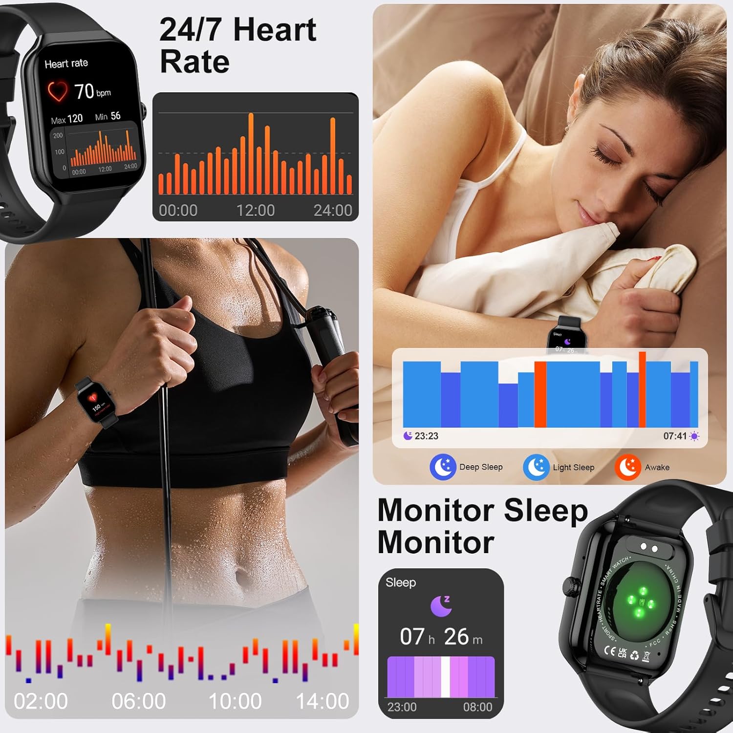 Smart Watch,1.96"HD Smartwatch for Men Women (Answer/Make Call), 2026 Fitness Activity with Heart Rate/Sleep Monitor/Step Counter, IP68 Waterproof, 113+ Sport Modes Running Watch for Android iOS Black - Image 7